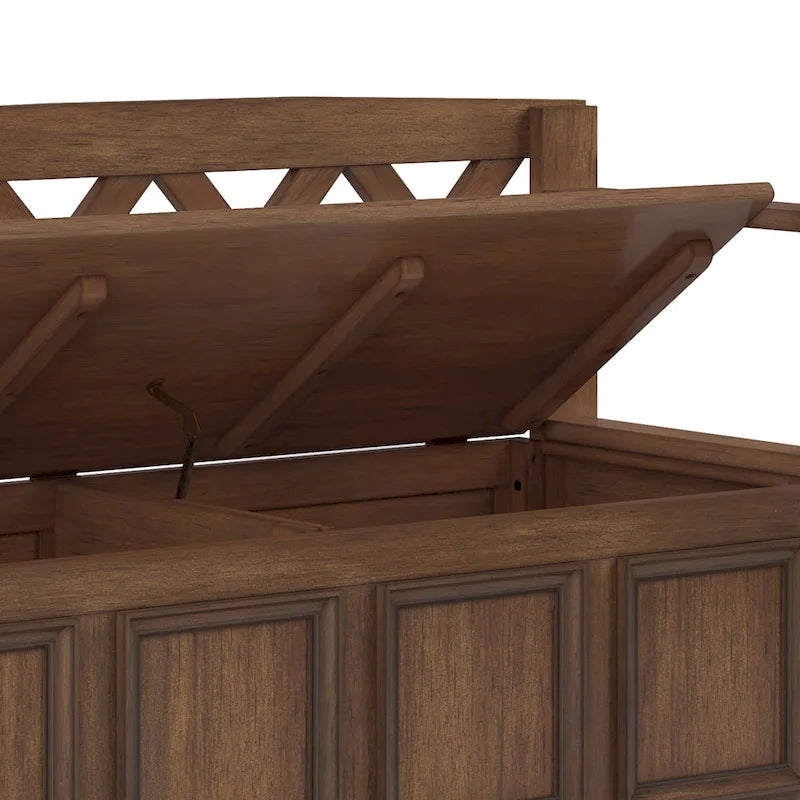 Banc de rangement d'entrée en bois massif avec couvercle à charnière, plusieurs coloris