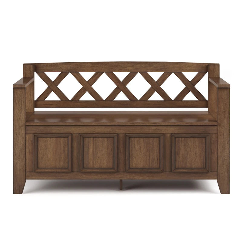 Banc de rangement d'entrée en bois massif avec couvercle à charnière, plusieurs coloris