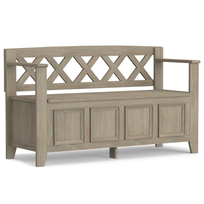 Banc de rangement d'entrée en bois massif avec couvercle à charnière, plusieurs coloris