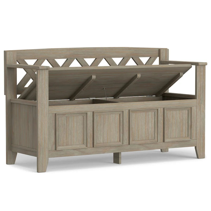 Banc de rangement d'entrée en bois massif avec couvercle à charnière, plusieurs coloris