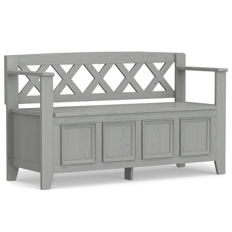 Banc de rangement d'entrée en bois massif avec couvercle à charnière, plusieurs coloris
