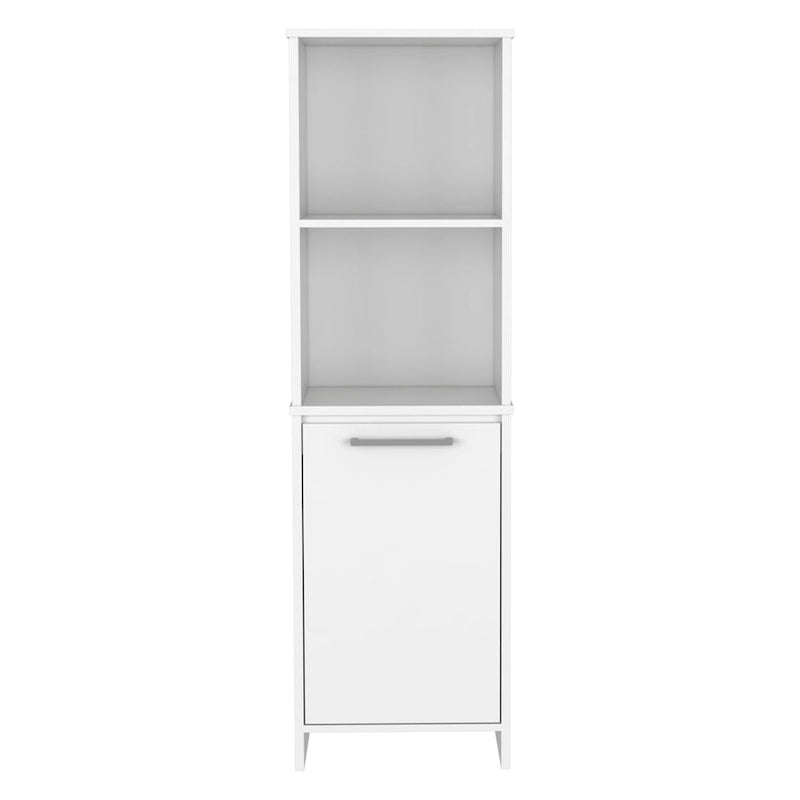 Meuble de garde-manger moderne blanc avec étagères ouvertes et rangement à porte simple