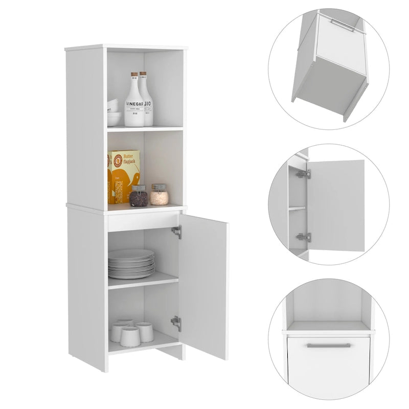 Meuble de garde-manger moderne blanc avec étagères ouvertes et rangement à porte simple