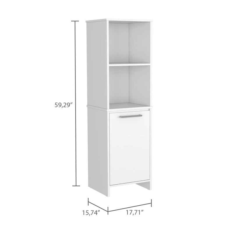 Meuble de garde-manger moderne blanc avec étagères ouvertes et rangement à porte simple