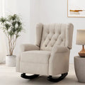 Fauteuil à bascule en tissu à dossier haut capitonné avec patins en bois de bouleau, gris ou beige