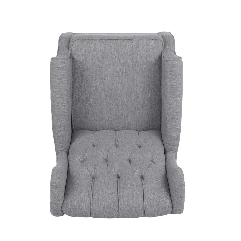 Fauteuil à bascule en tissu à dossier haut capitonné avec patins en bois de bouleau, gris ou beige