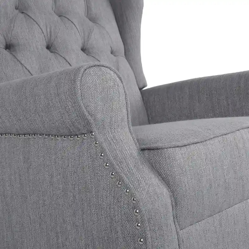 Fauteuil à bascule en tissu à dossier haut capitonné avec patins en bois de bouleau, gris ou beige