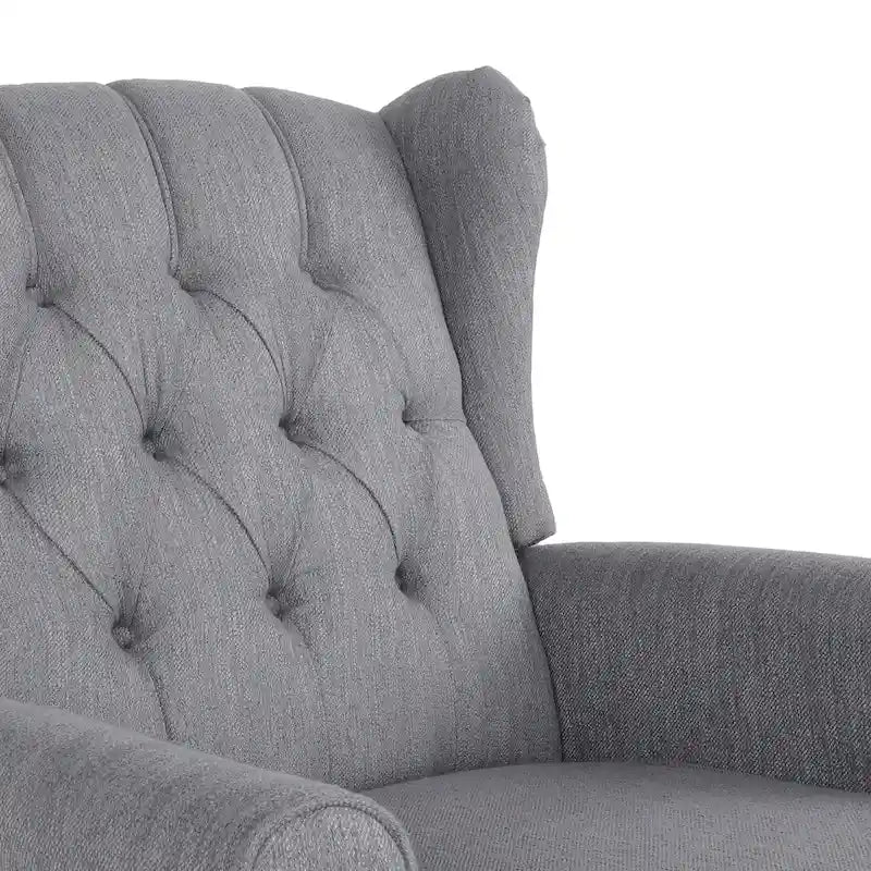Fauteuil à bascule en tissu à dossier haut capitonné avec patins en bois de bouleau, gris ou beige