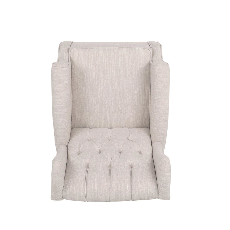 Fauteuil à bascule en tissu à dossier haut capitonné avec patins en bois de bouleau, gris ou beige
