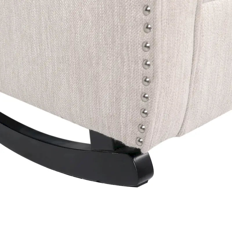 Fauteuil à bascule en tissu à dossier haut capitonné avec patins en bois de bouleau, gris ou beige