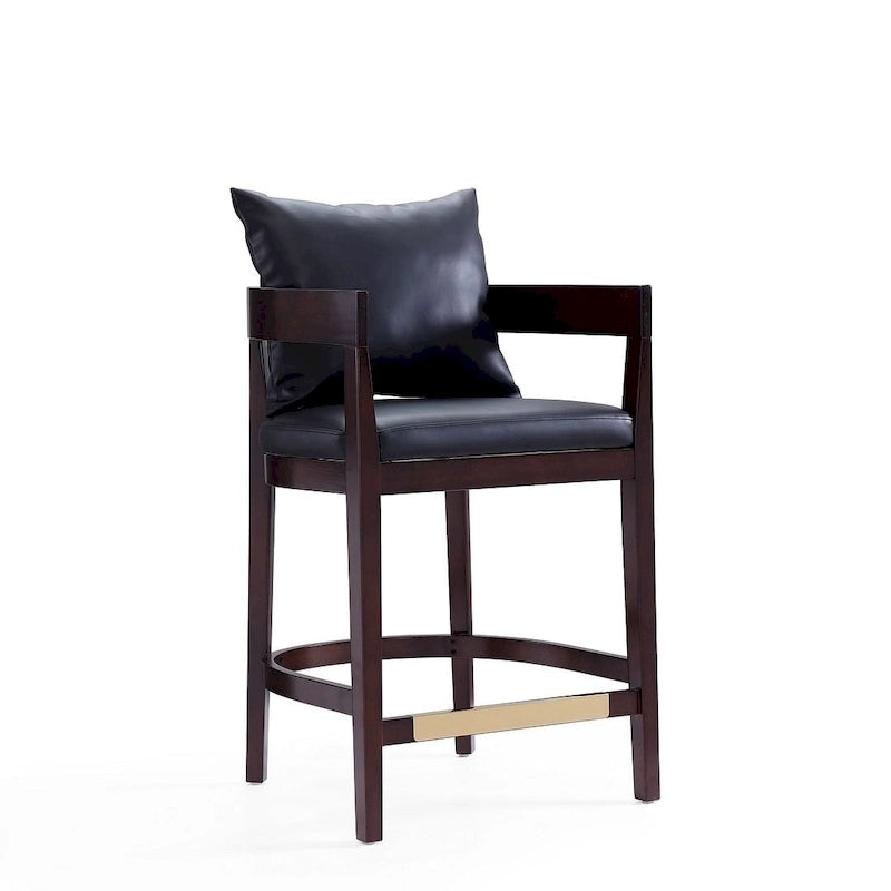 Tabouret de bar moderne du milieu du siècle à hauteur de comptoir avec coussin en similicuir et repose-pieds doré