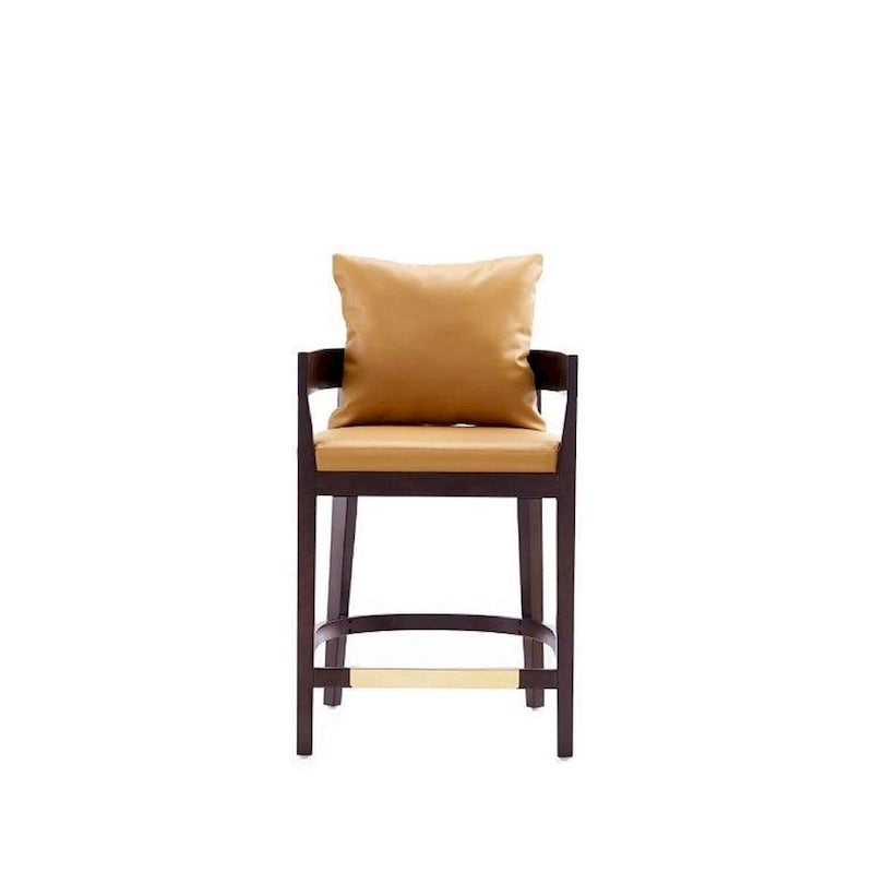 Tabouret de bar moderne du milieu du siècle à hauteur de comptoir avec coussin en similicuir et repose-pieds doré