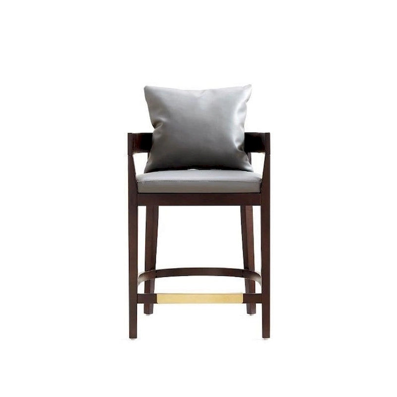 Tabouret de bar moderne du milieu du siècle à hauteur de comptoir avec coussin en similicuir et repose-pieds doré