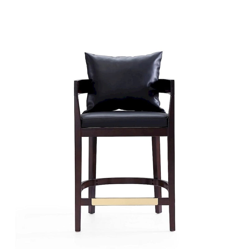 Tabouret de bar moderne du milieu du siècle à hauteur de comptoir avec coussin en similicuir et repose-pieds doré