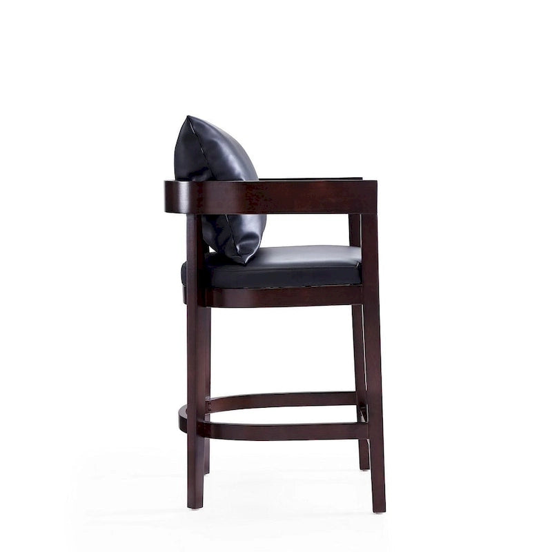 Tabouret de bar moderne du milieu du siècle à hauteur de comptoir avec coussin en similicuir et repose-pieds doré