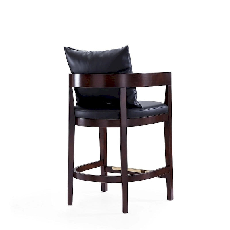 Tabouret de bar moderne du milieu du siècle à hauteur de comptoir avec coussin en similicuir et repose-pieds doré