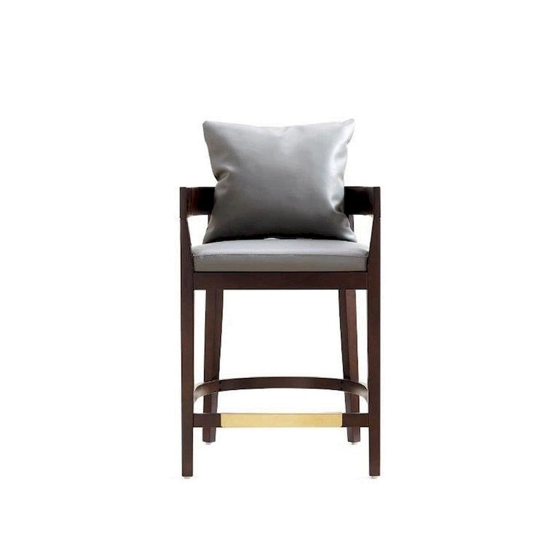 Tabouret de bar moderne du milieu du siècle à hauteur de comptoir avec coussin en similicuir et repose-pieds doré