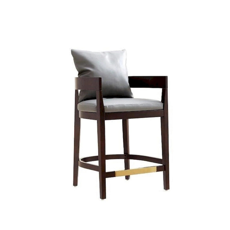 Tabouret de bar moderne du milieu du siècle à hauteur de comptoir avec coussin en similicuir et repose-pieds doré