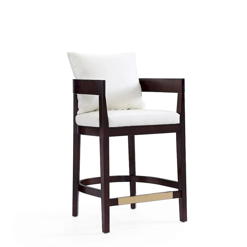 Tabouret de bar moderne du milieu du siècle à hauteur de comptoir avec coussin en similicuir et repose-pieds doré