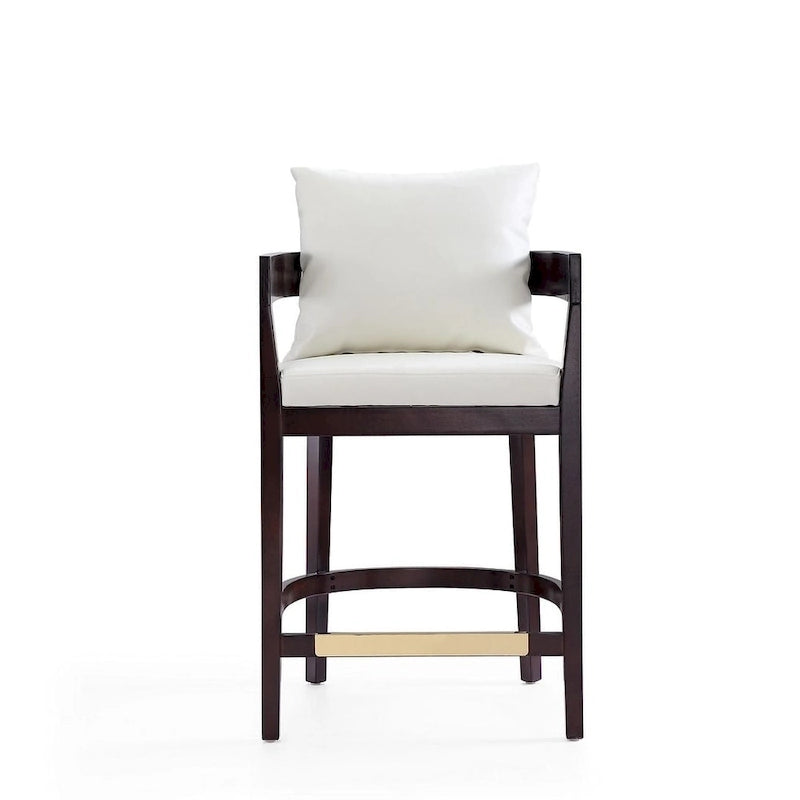 Tabouret de bar moderne du milieu du siècle à hauteur de comptoir avec coussin en similicuir et repose-pieds doré