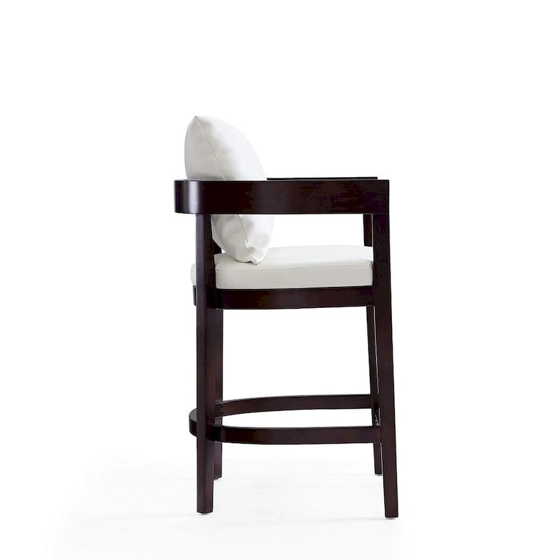 Tabouret de bar moderne du milieu du siècle à hauteur de comptoir avec coussin en similicuir et repose-pieds doré