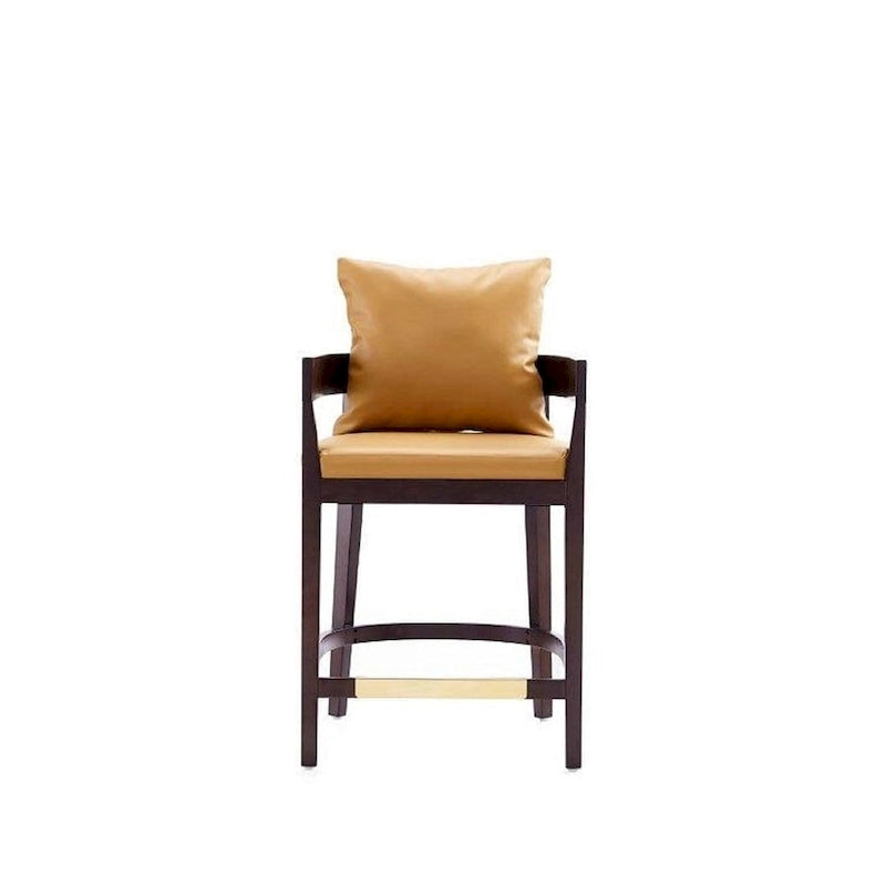 Tabouret de bar moderne du milieu du siècle à hauteur de comptoir avec coussin en similicuir et repose-pieds doré