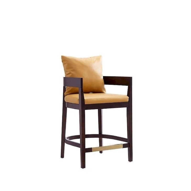 Tabouret de bar moderne du milieu du siècle à hauteur de comptoir avec coussin en similicuir et repose-pieds doré