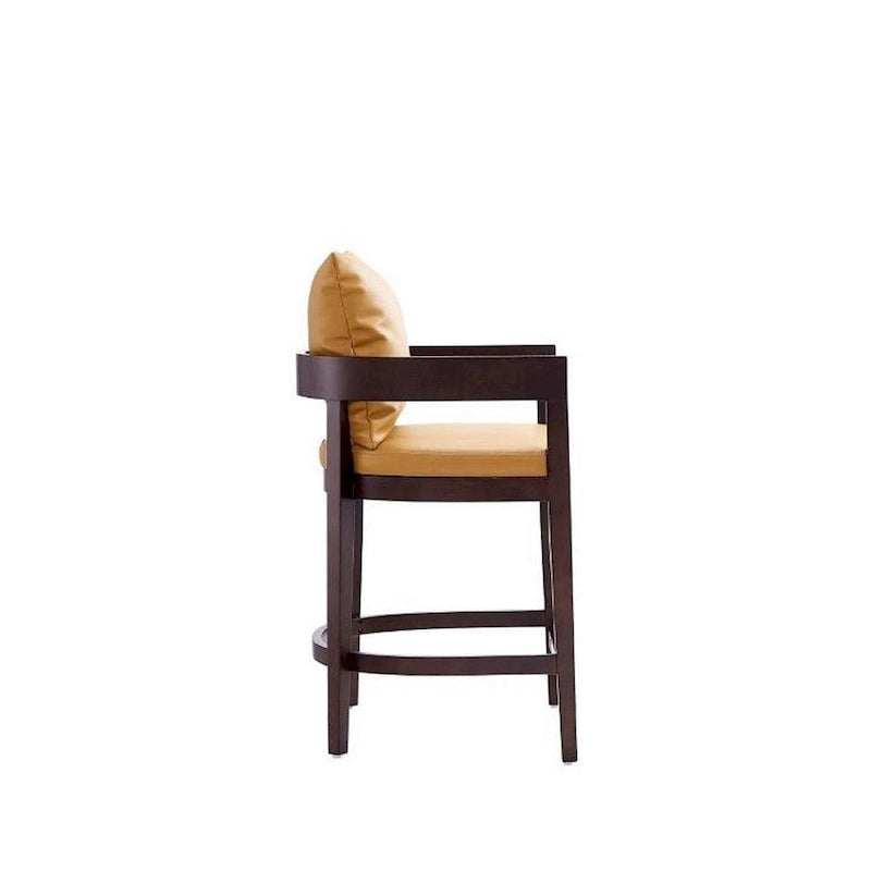 Tabouret de bar moderne du milieu du siècle à hauteur de comptoir avec coussin en similicuir et repose-pieds doré