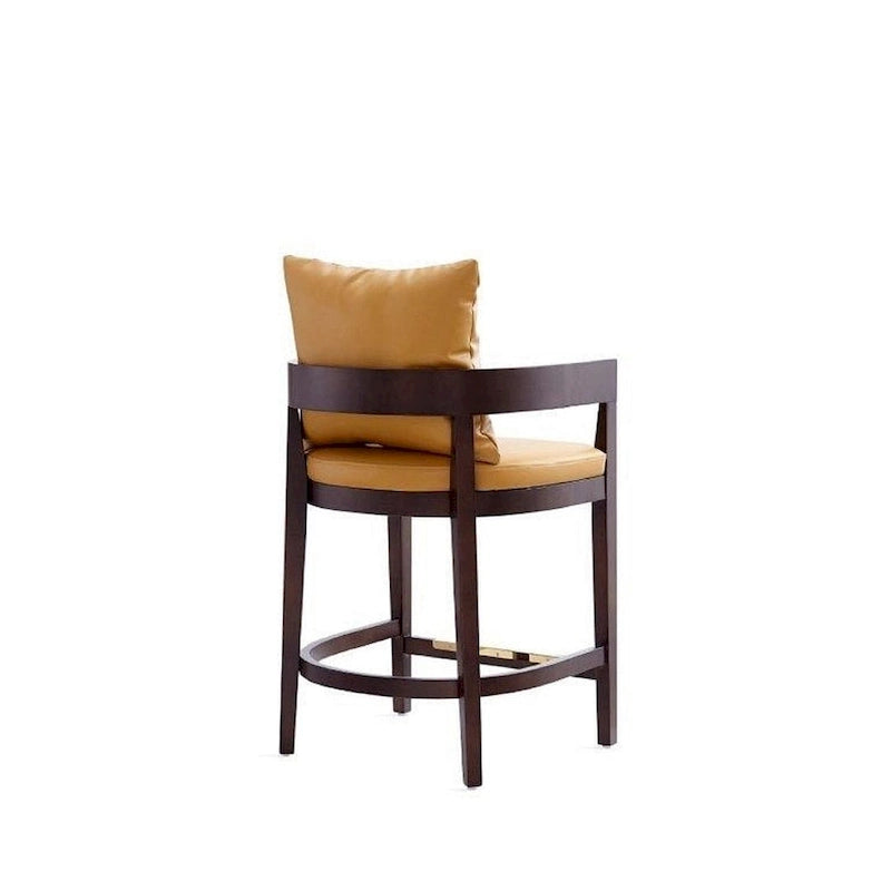 Tabouret de bar moderne du milieu du siècle à hauteur de comptoir avec coussin en similicuir et repose-pieds doré