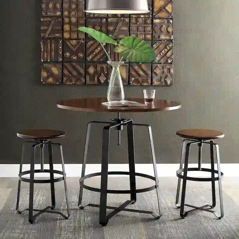 Tabouret de bar réglable en hauteur, assise en bois de châtaignier, piétement en métal noir