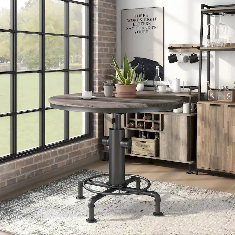 Table à manger de hauteur comptoir antique noire avec piètement de tuyau industriel
