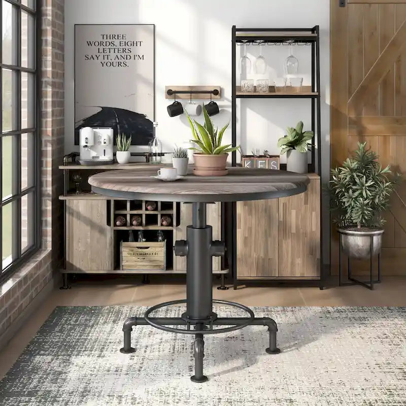 Table à manger de hauteur comptoir antique noire avec piètement de tuyau industriel