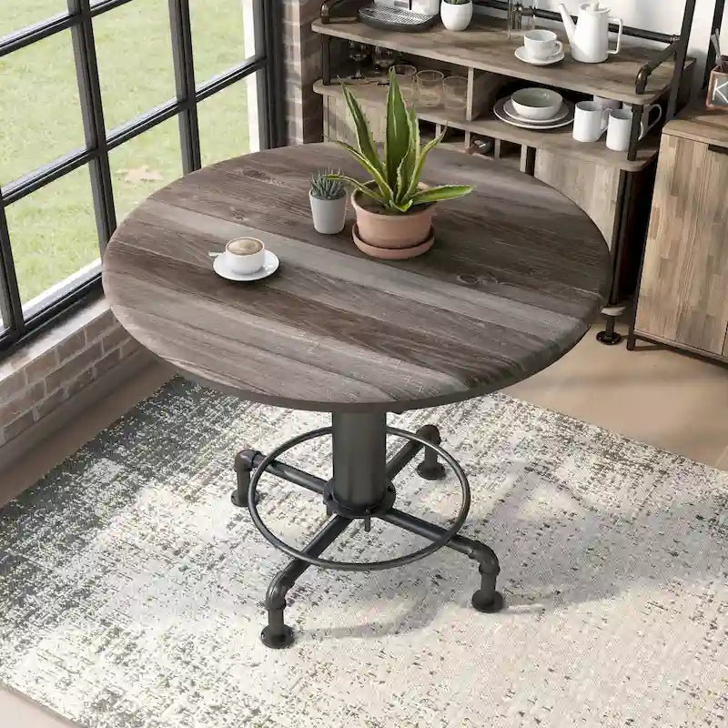 Table à manger de hauteur comptoir antique noire avec piètement de tuyau industriel