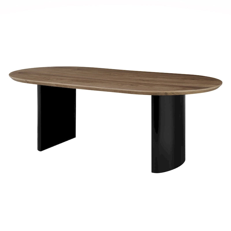 Table à manger ovale avec plateau en placage de noyer et pieds en demi-cercle de style moderne