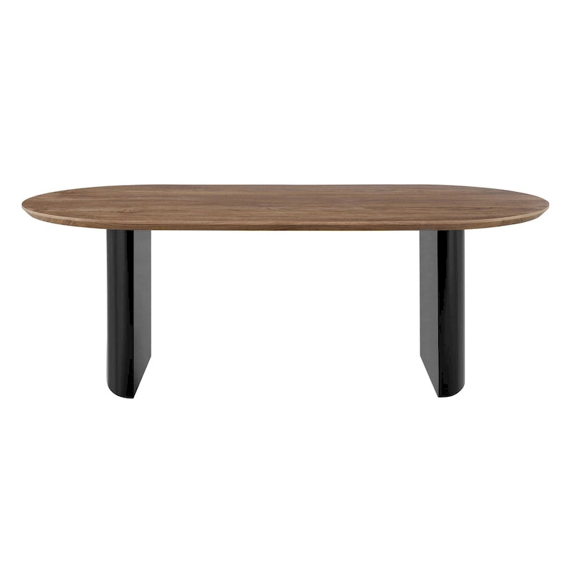 Table à manger ovale avec plateau en placage de noyer et pieds en demi-cercle de style moderne