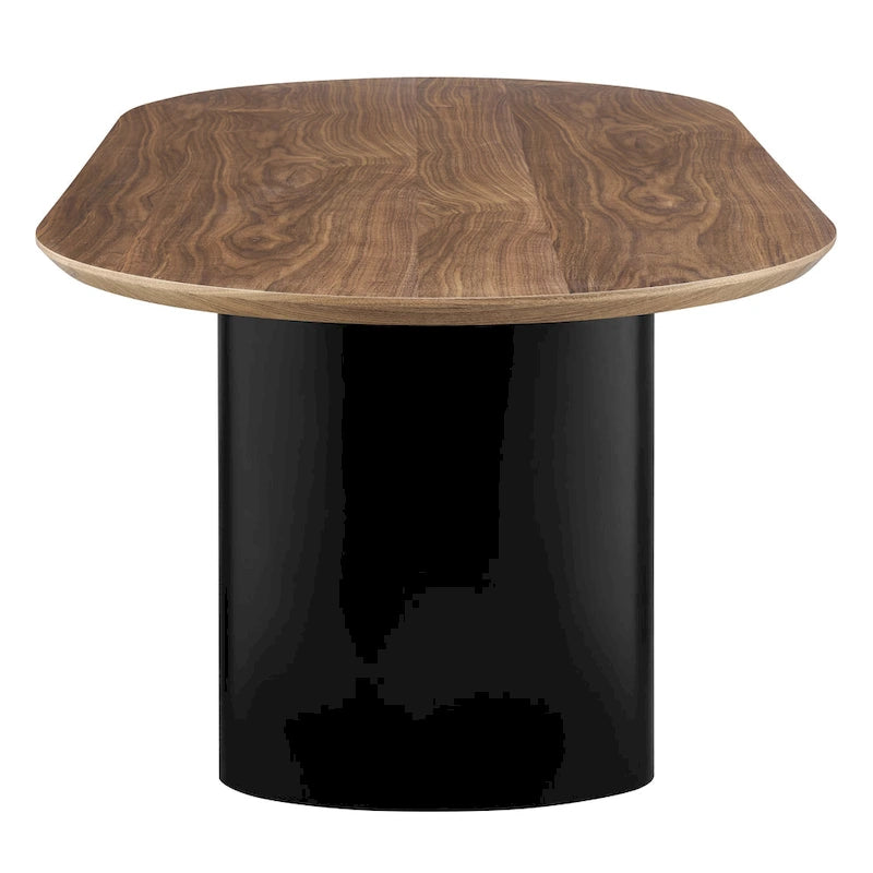Table à manger ovale avec plateau en placage de noyer et pieds en demi-cercle de style moderne