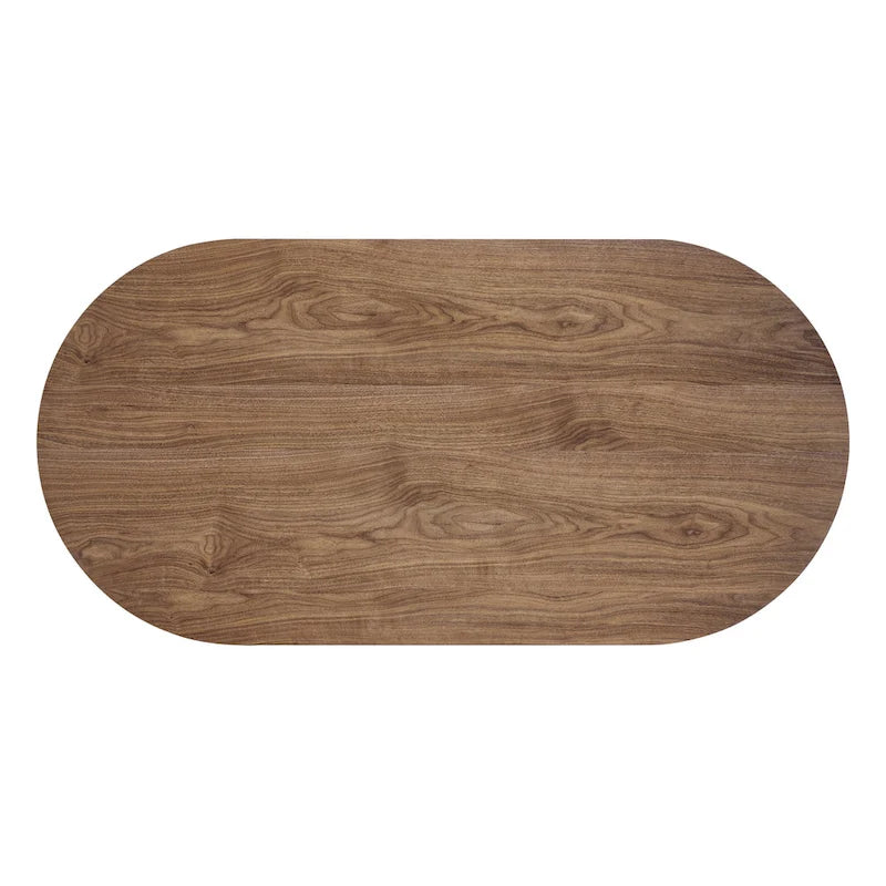 Table à manger ovale avec plateau en placage de noyer et pieds en demi-cercle de style moderne