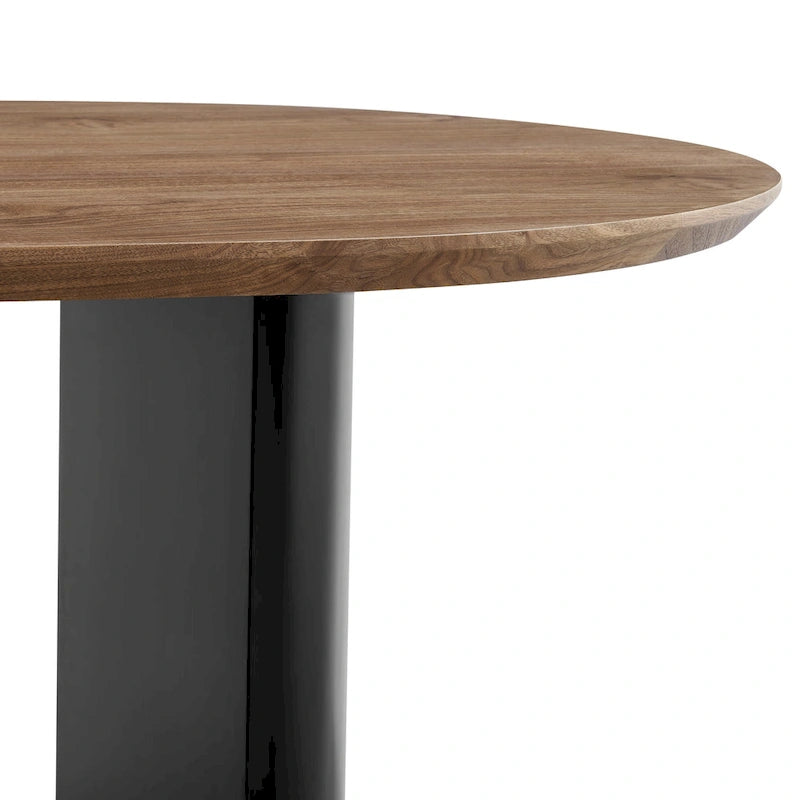 Table à manger ovale avec plateau en placage de noyer et pieds en demi-cercle de style moderne