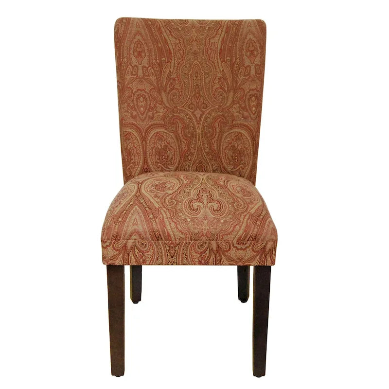 Chaise de salle à manger tapissée Paisley Damask avec pieds en bois de cerisier, orange