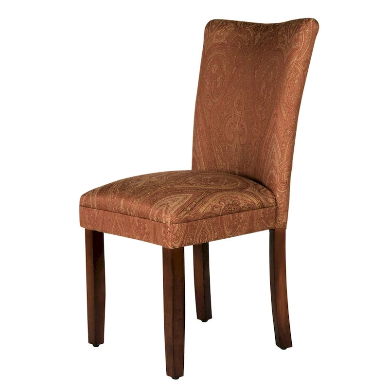 Chaise de salle à manger tapissée Paisley Damask avec pieds en bois de cerisier, orange