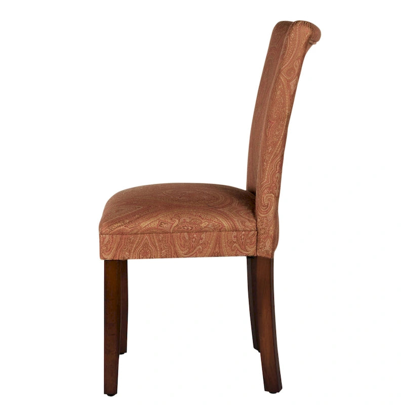 Chaise de salle à manger tapissée Paisley Damask avec pieds en bois de cerisier, orange
