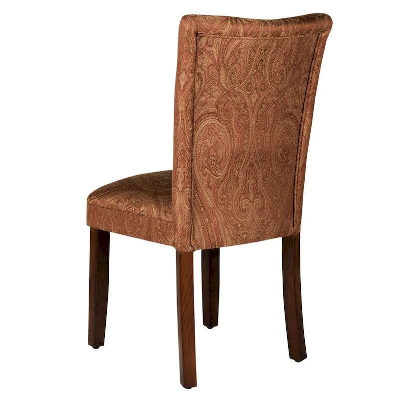 Chaise de salle à manger tapissée Paisley Damask avec pieds en bois de cerisier, orange