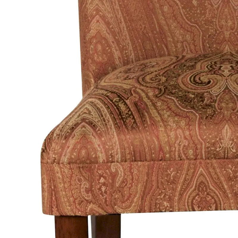 Chaise de salle à manger tapissée Paisley Damask avec pieds en bois de cerisier, orange