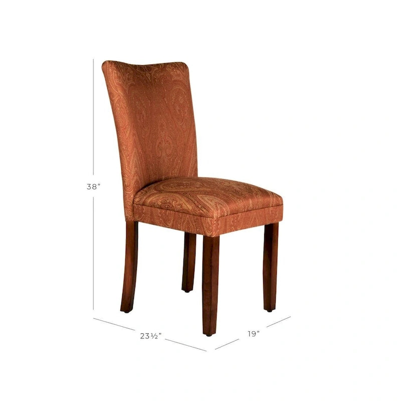 Chaise de salle à manger tapissée Paisley Damask avec pieds en bois de cerisier, orange