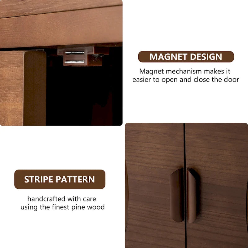 Buffet/Bahut à deux portes en noyer avec motifs à rayures verticales marron modernes