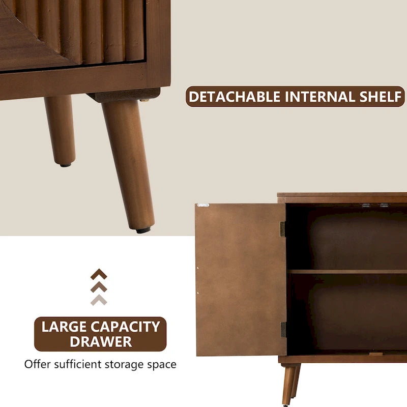 Buffet/Bahut à deux portes en noyer avec motifs à rayures verticales marron modernes