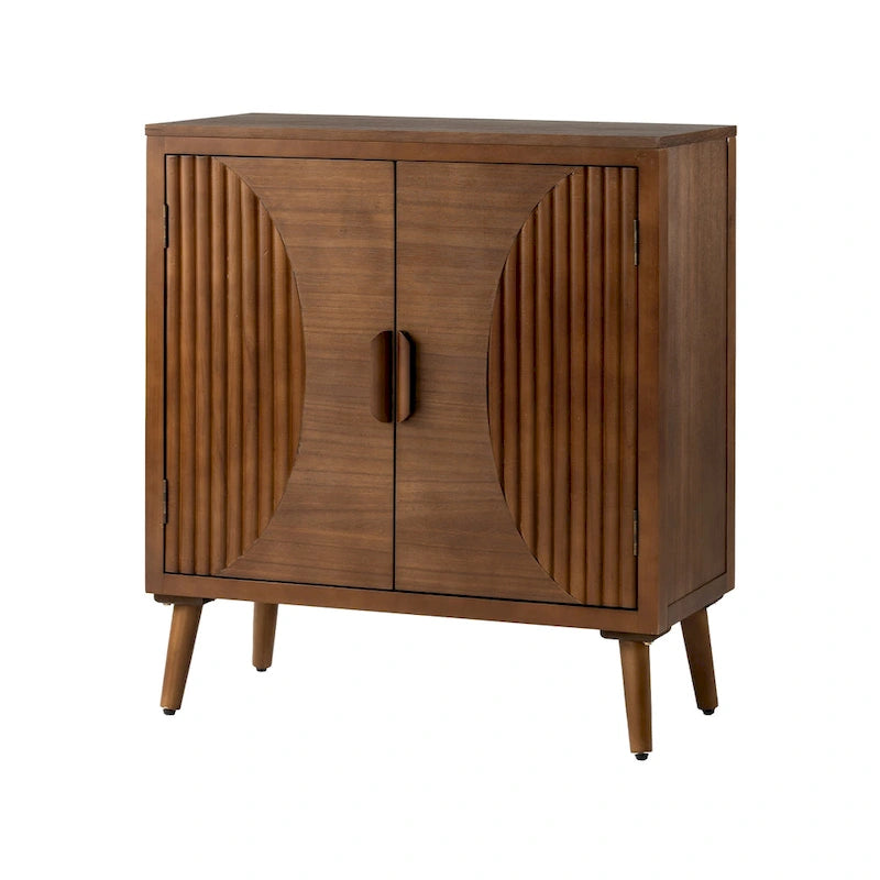 Buffet/Bahut à deux portes en noyer avec motifs à rayures verticales marron modernes