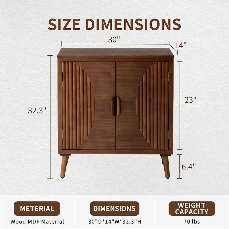 Buffet/Bahut à deux portes en noyer avec motifs à rayures verticales marron modernes