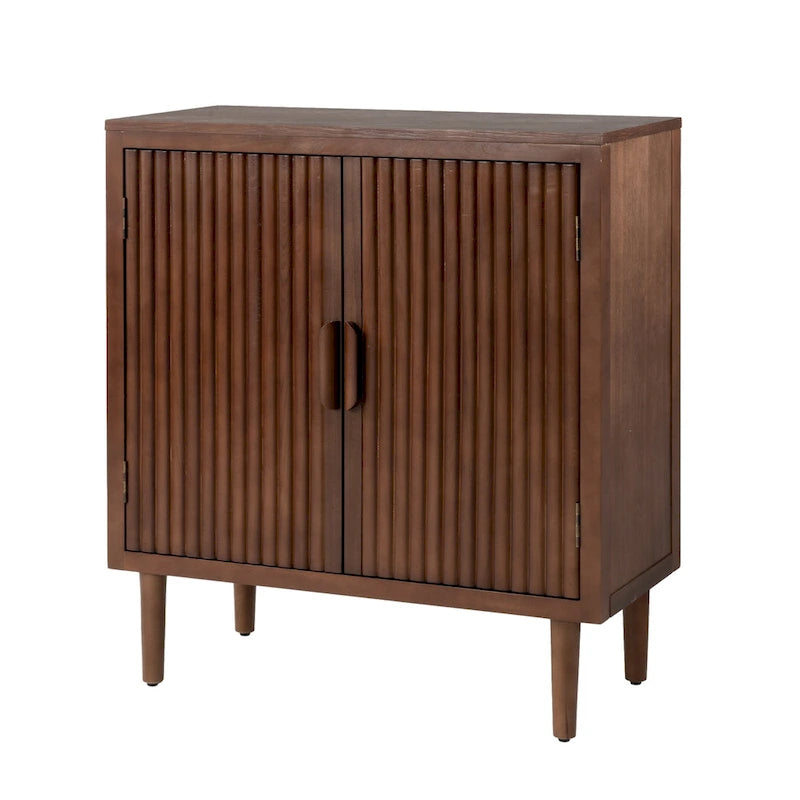 Buffet/Bahut à deux portes en noyer avec motifs à rayures verticales marron modernes