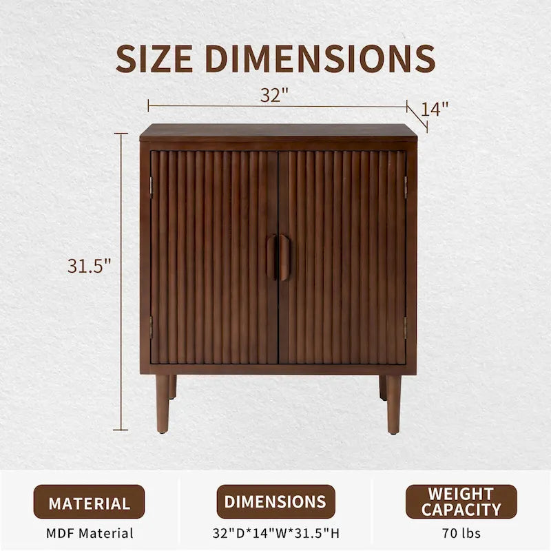 Buffet/Bahut à deux portes en noyer avec motifs à rayures verticales marron modernes